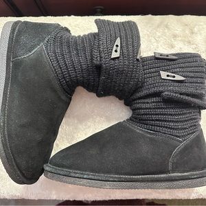 Bearpaw Size 11 Black Sweater Knit Sheepskin Boots EUC